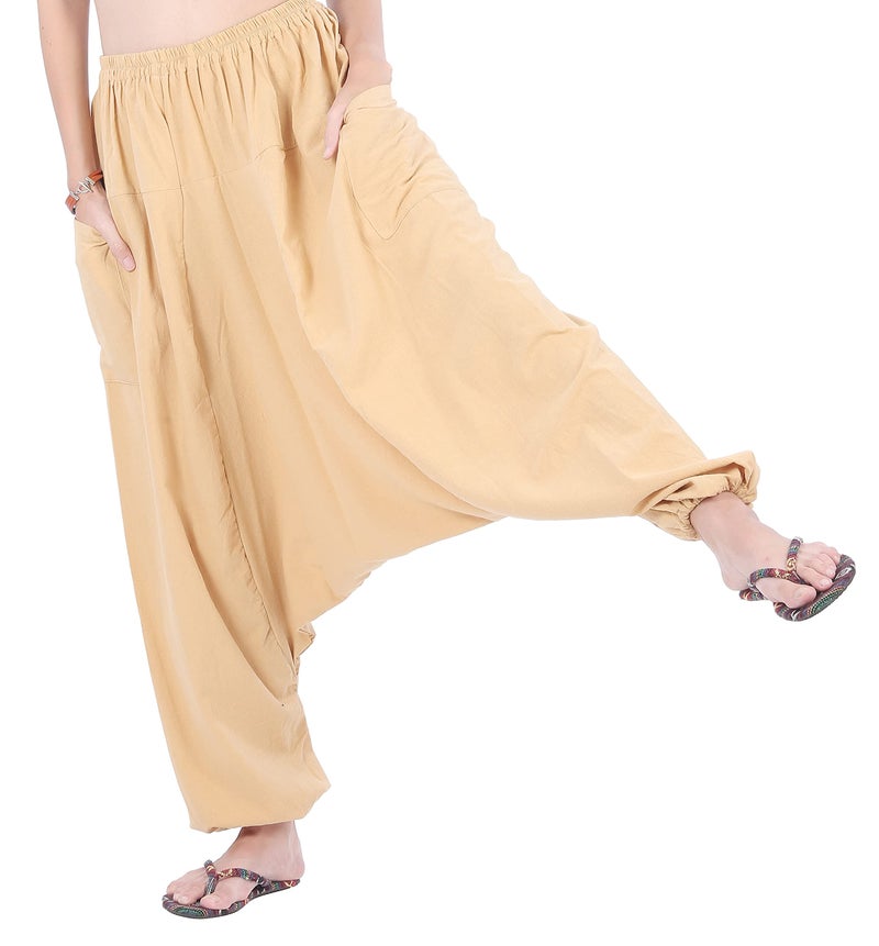 CandyHusky Women Cotton Harem Pants Casual Elastic Waist Boho Pants ComfortSoft - Khaki - Image 1